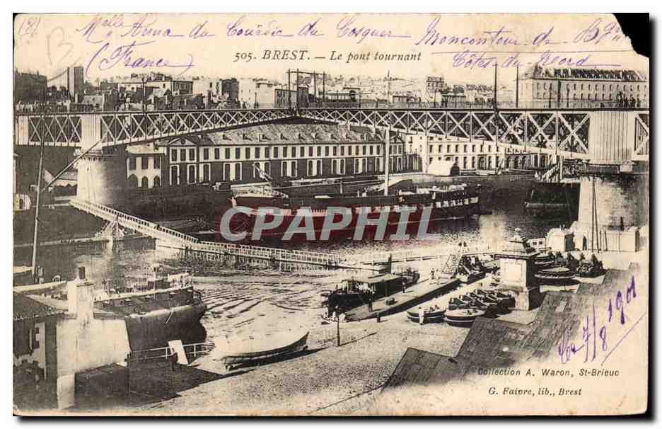 CPA Brest Le pont tournant Bateau Voilier 