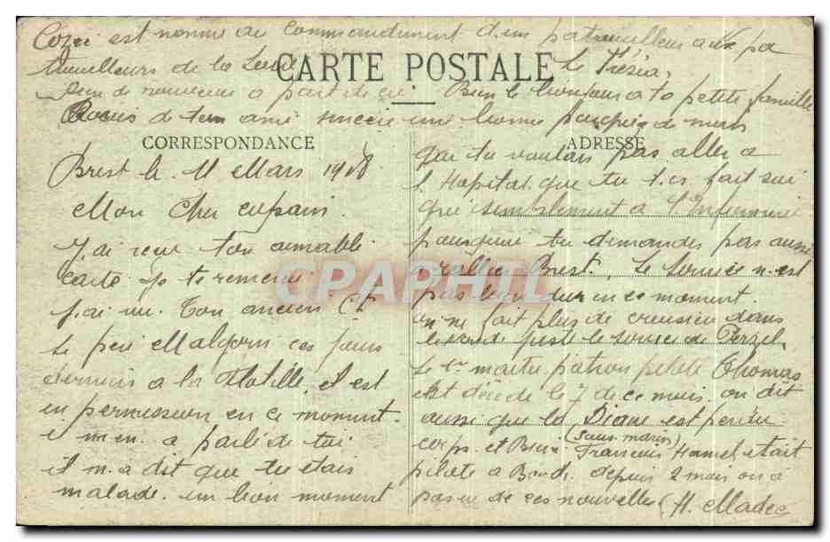 CPA Brest Avenue Amiral Reveillere  — Rückseite