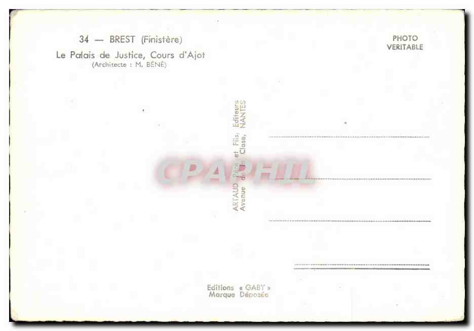 CPSM Brest Le Palais De Justice Cours D Ajot  — Rückseite