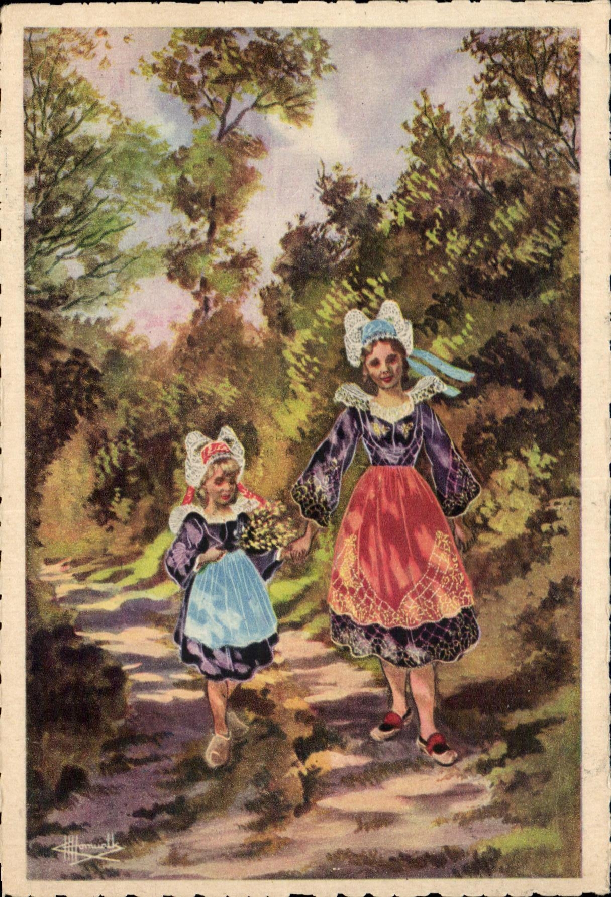 CPA Fouesnant Chemin Creux Fouesnant Folklore Costume