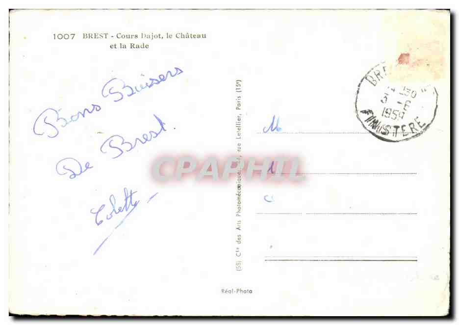 CPA Brest Cours Dajot Le Chateau Et La Rade  — Rückseite