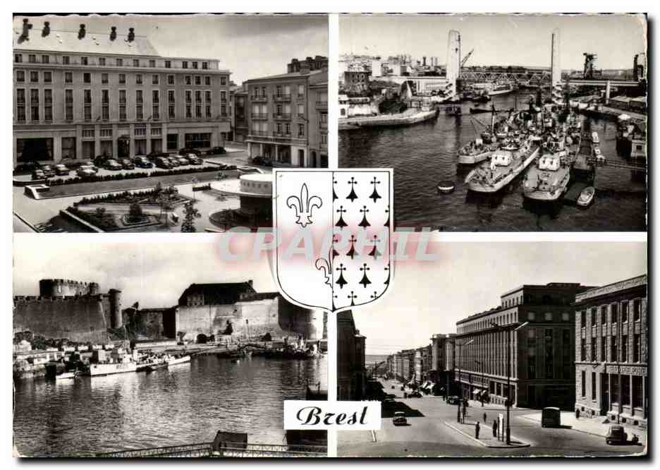 CPSM Brest place de la Tour d Auvergne Pont de Recouvrance Prefecture Maritime et chateua rue de Siam