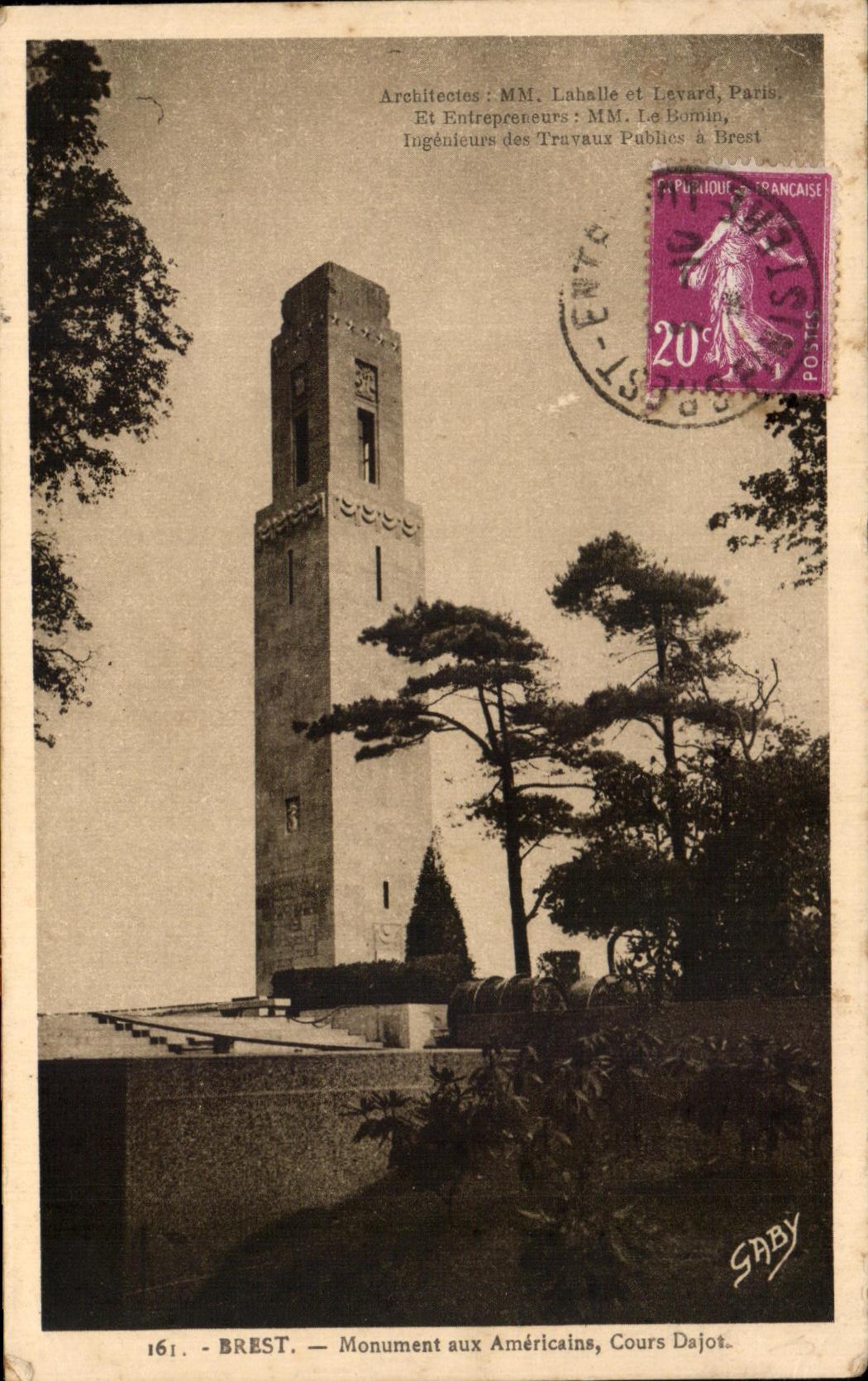 CPA Brest Monument aux Americains Cours Dajot 
