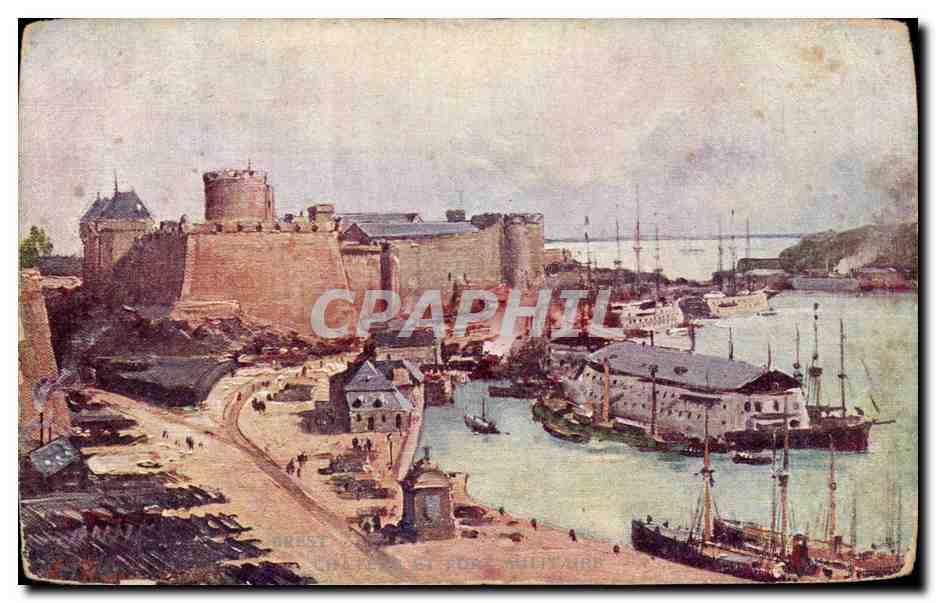 CPA Brest Chateau et port militaire Bateaux