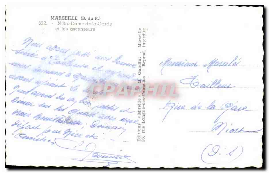 CPA Marseille Notre Dame de La Garde et Les Ascenseurs — Verso