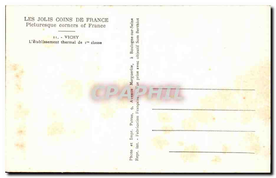 CPA Vichy L Etablissement Thermal De 1ere classe — Verso
