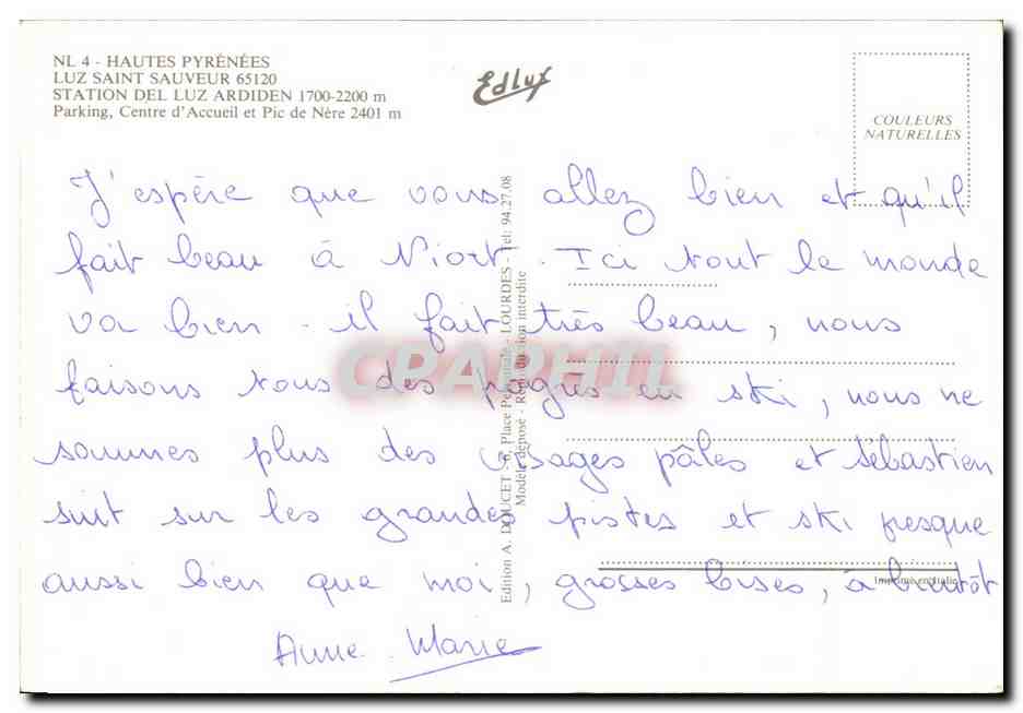 Ski à Luz-Ardiden — Pyrénées — Édition A, Lourdes — Verso