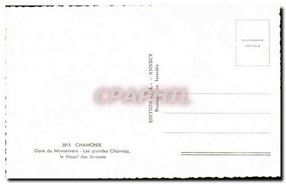CPA Chamonix Gare Du Montenvers Les Grandes Charmoz Massif des Jorasses — Verso