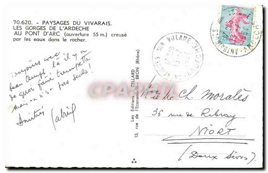 Les Gorges de l'Ardeche — Pont d'Arc — 70.620 — Les Éditions Cellaard Bron — Verso