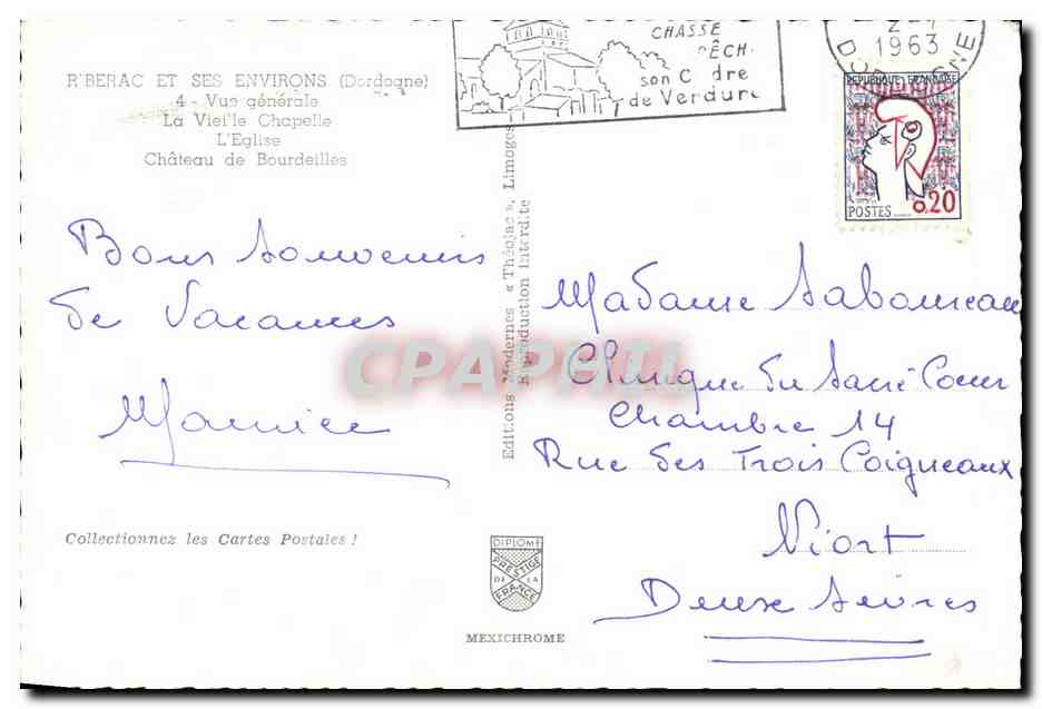 Riberac — vue générale, église, pont, église Sainte-Marie — Éditions Modernes & Théâtre de Verdure — Achterkant
