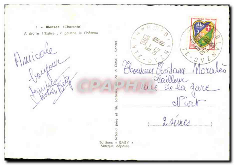 CPSM Blanzac A droite L Eglise A Gauche Le Chateau  — Back