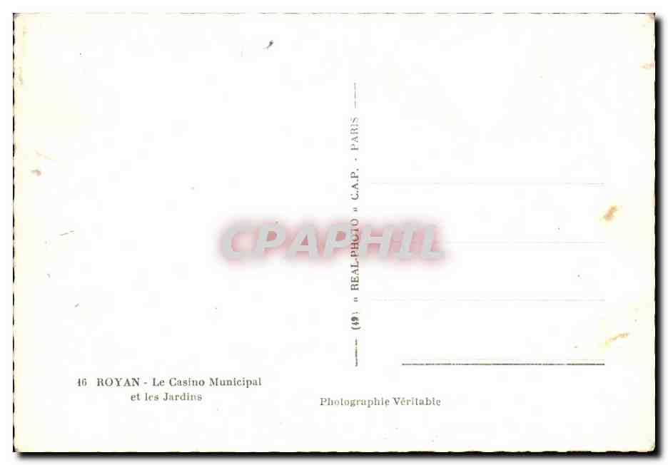Royan - Le Casino Municipal et les Jardins — éditeur REAL-PHOTO, n°46 — Rückseite