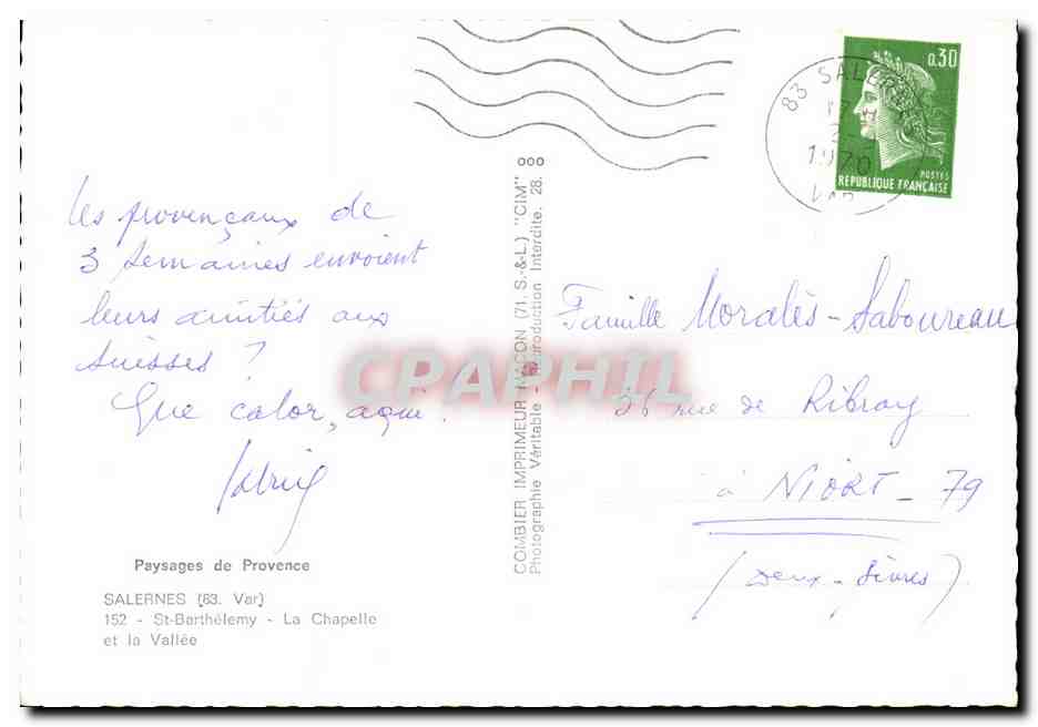 CPM Salernes St Barthelemy La Chapelle et la Vallee — Rückseite