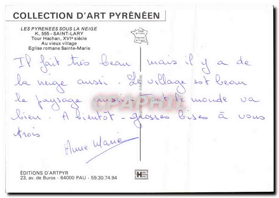 Saint-Lary — vue panoramique hivernale — Éditions d'Art Pyrénées, K. 555 — Achterkant