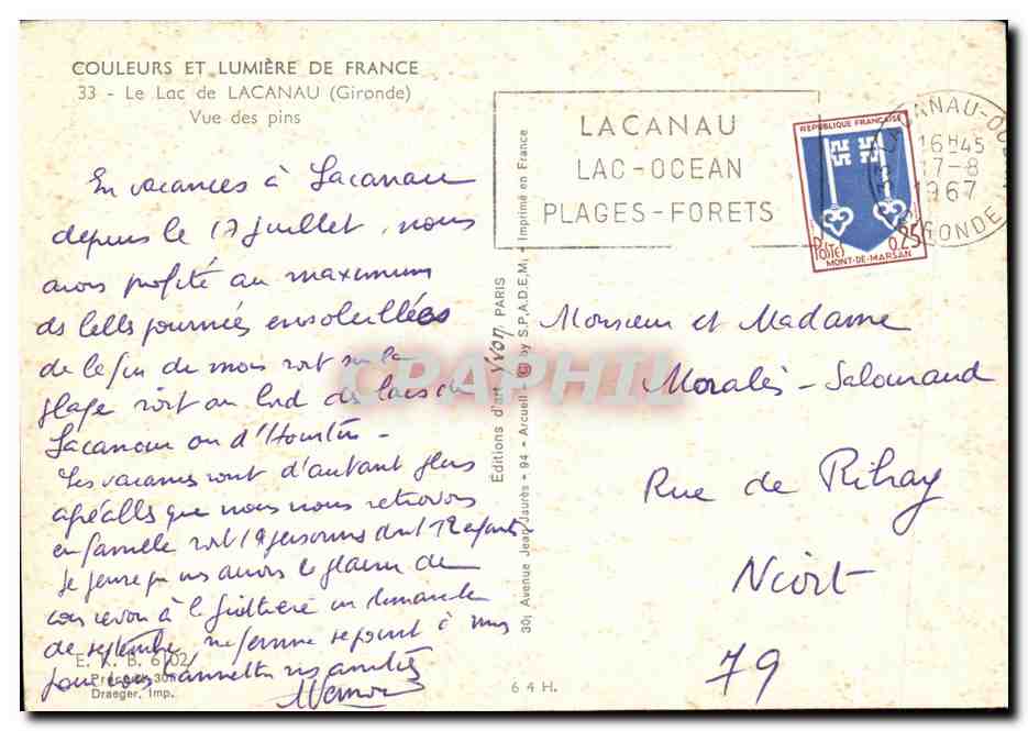 CPSM Le Lac De Lacanau Vue Des Pins Couleurs Et Lumiere De France — Rückseite