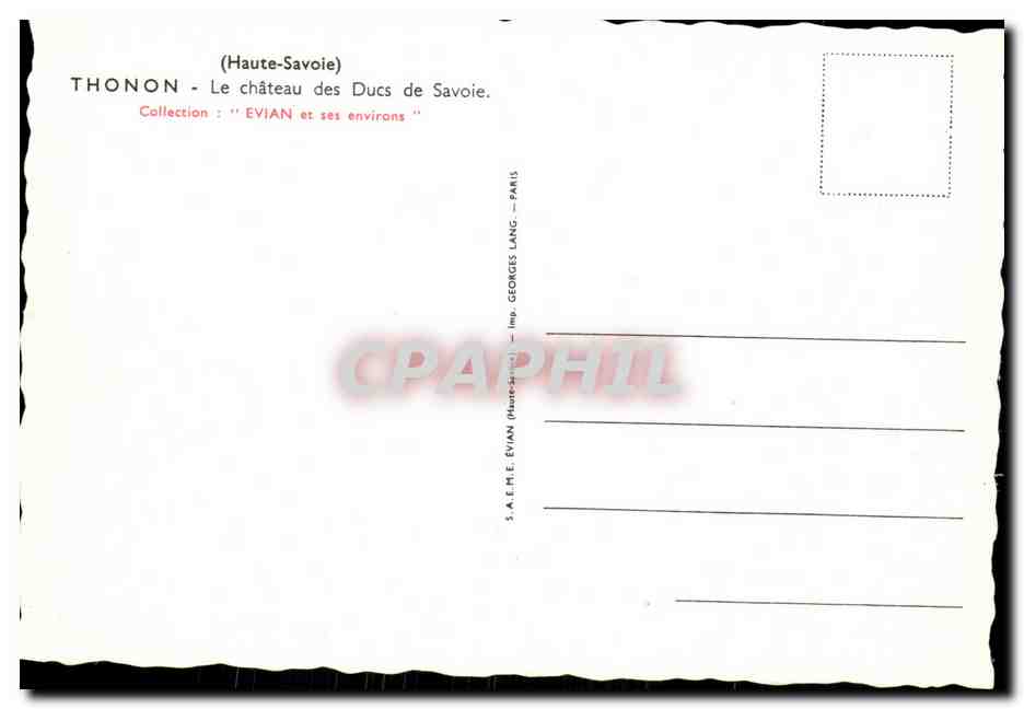 Thonon - Le château des Ducs de Savoie — Collection 'Évian et ses environs' — S.A.E.M.E. Évian — Back