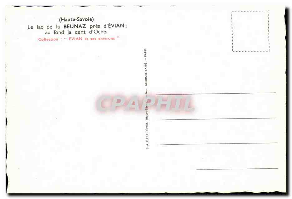 CPSM Beunaz pres d Evian au fond la Dent Le Lac de la dent d oche  — Verso