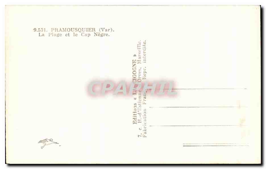 Pramousquier (Var) — La Plage et le Cap Nègre — Éditions « La Cigogne » — Reverso