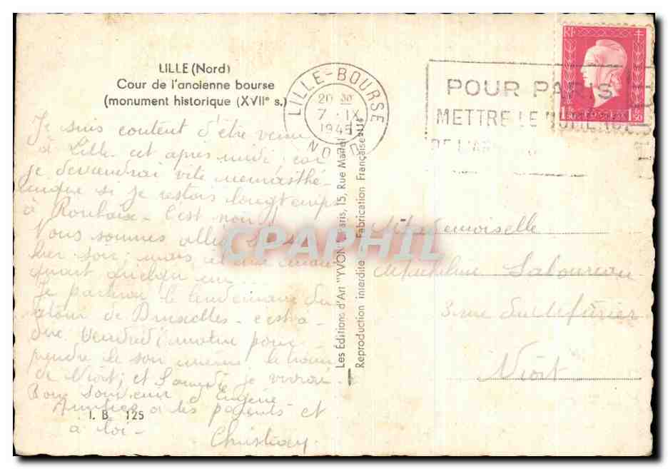 CPSM Lille Cour de L Ancienne Bourse — Rückseite