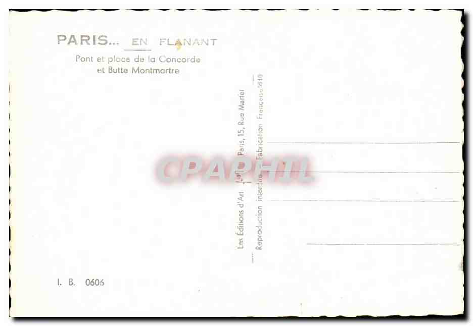 CPSM Paris Pont et Place de La Concorde et Butte Montmartre — Rückseite