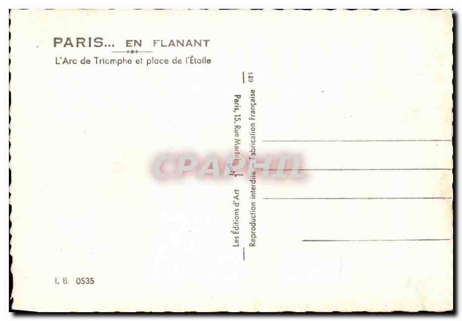 CPSM Paris L Arc Tricmphe et Place de L Etoile — Rückseite