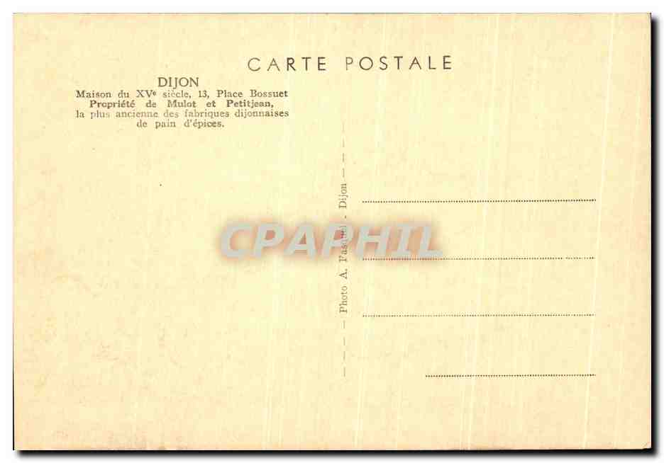 CPA Dijon Maison du Place Bossuet Propriete de Mulot et petitjean — Rückseite