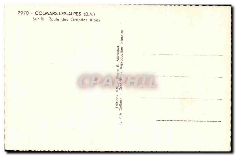 CPA Les Alpes Colmars les Alpes sur la Route des Grandes Alpes — Rückseite