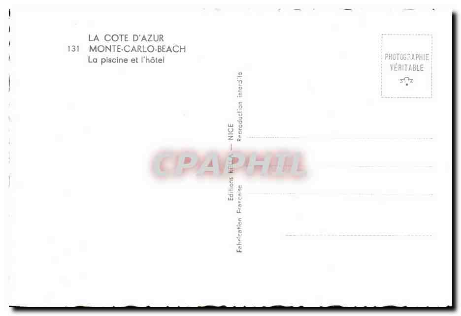 CPSM La Cote Monte Carlo Beach La Piscine et L Hotel — Rückseite