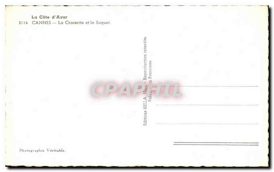 CPA Cannes La Croisette et le Suquet — Verso