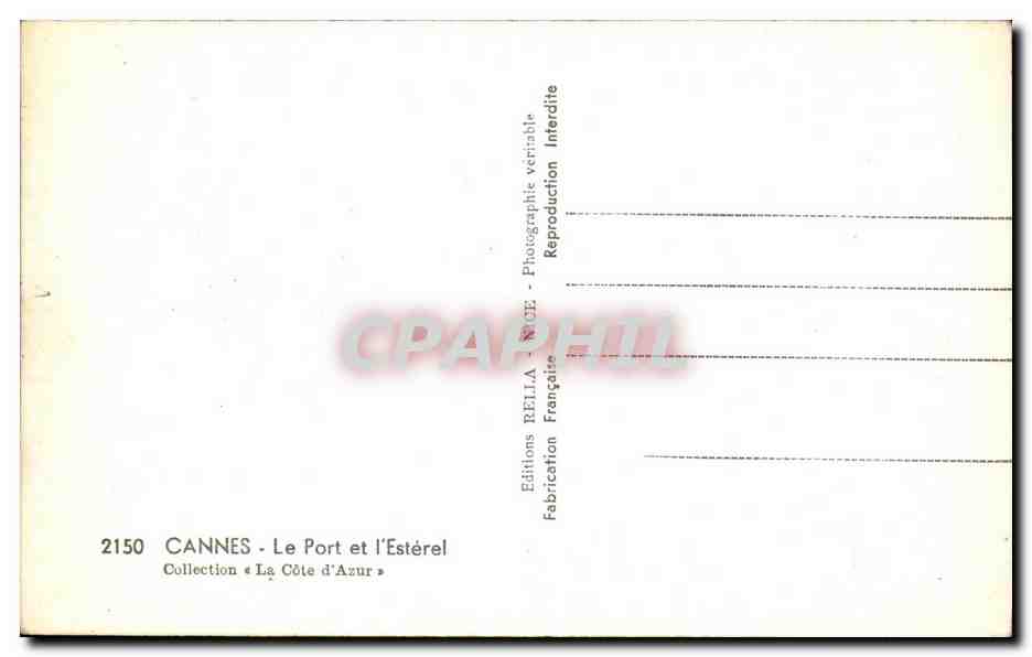 CPA Cannes Le Port et I Esterel Bateaux — Verso