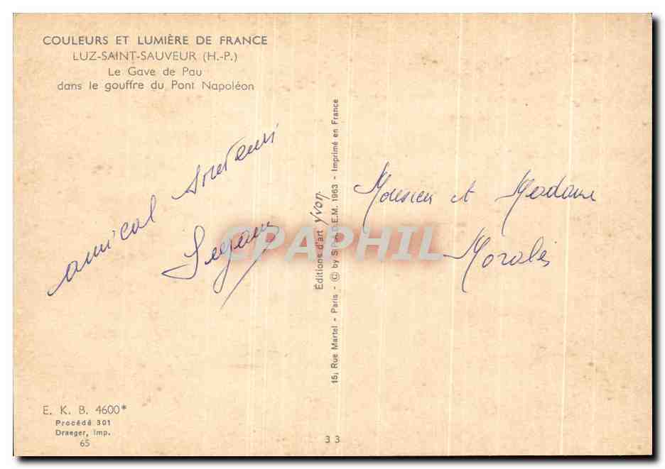 Gouffre du Pont Napoléon — Luz-Saint-Sauveur (H.P.-P.) — Éditions d'Art Yvon — Verso