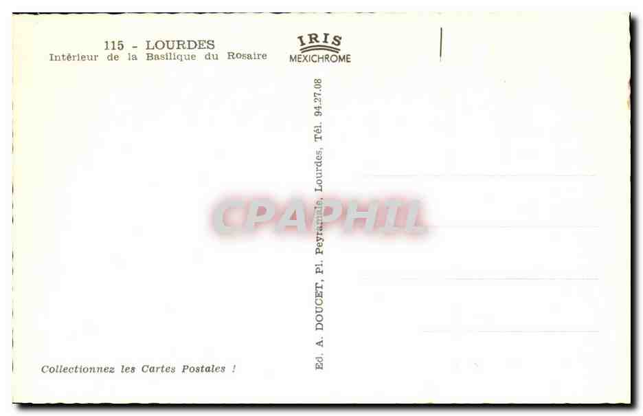 CPSM Lourdes Interieur de la Basilique du Rosaire — Verso