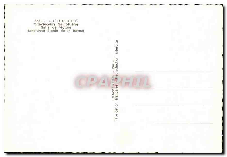 CPM Lourdes Cite Secours Saint Pierre Salle de Iecture ancienne table de la ferme  — Verso