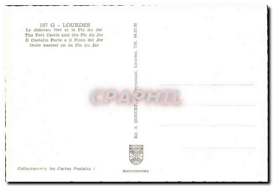 CPM Lourdes Le Chateau fort et le Pic du Jer  — Verso