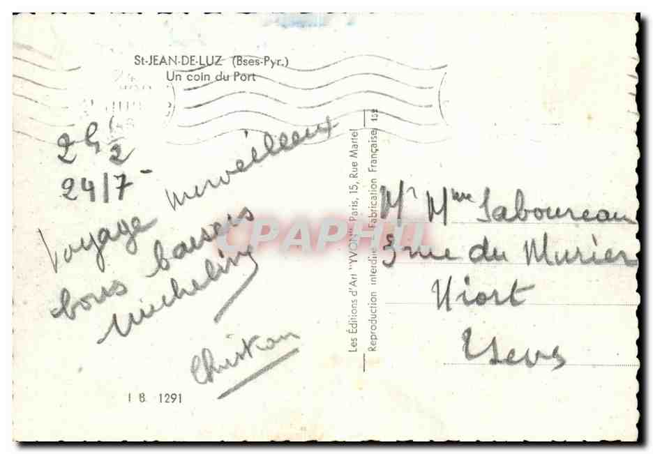 St-Jean-de-Luz — Un coin du Port — Les Éditions d'Air 'YVON' Paris — Verso