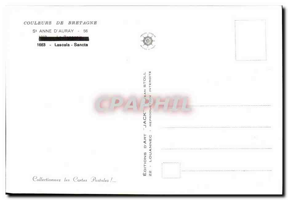 CPM Sainte Anne D Auray La Bretagne Lascala Sancta — Verso