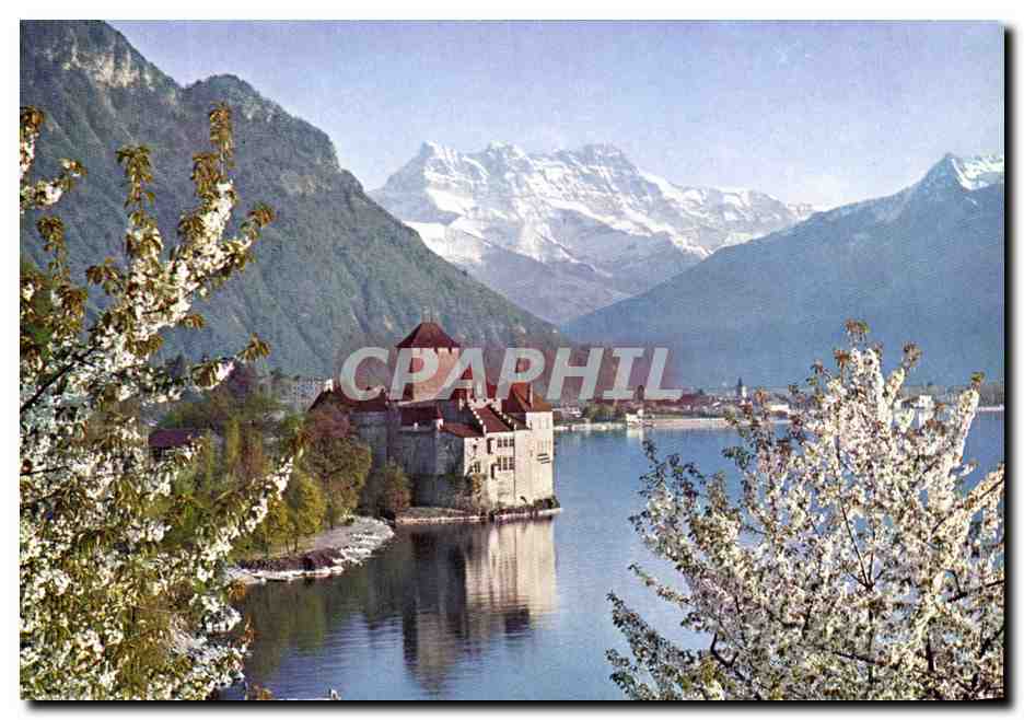Château de Chillon — Dents-du-Midi en avril — Éditions du Tourisme, Montreux
