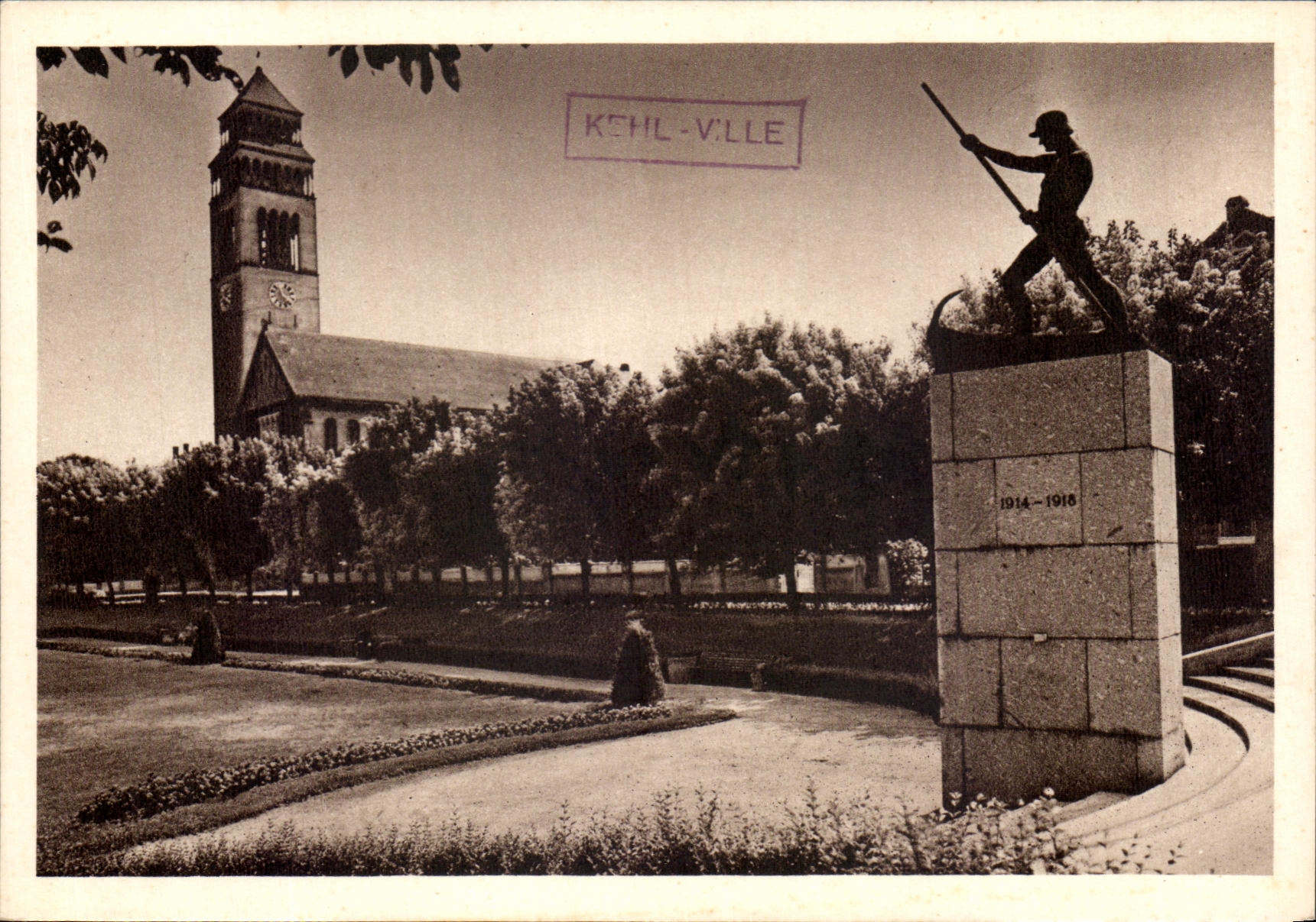 CPA Kehl a Rhin Eglise Catholique et Monument des Pionniers