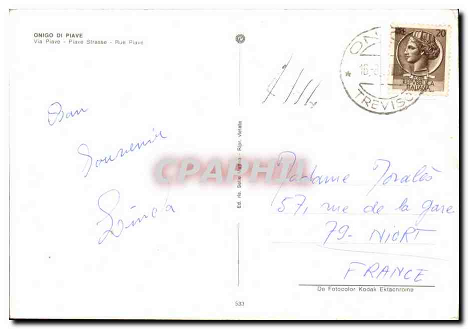 CPM Onigo Di Piave Via Piave Strasse Rue Piave — Rückseite