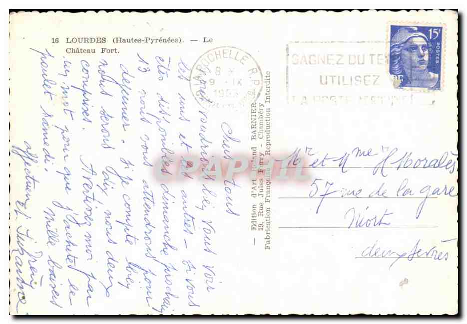 CPM Lourdes Chateau Fort — Verso