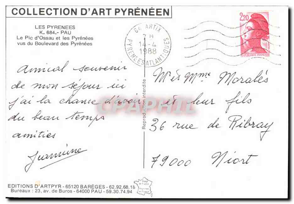 Le Pic d'Ossau et les Pyrénées vus du Boulevard des Pyrénées — Éditions d'Art Pyrénées, n° 684 — Reverso