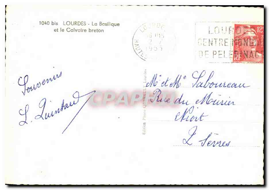 CPMA Lourdes La Basilique Et Le Calvoire Breton  — Verso