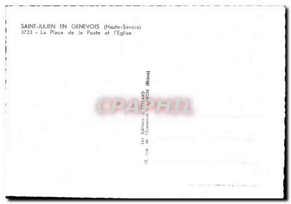 Saint-Julien-en-Genevois — Place de la Poste et l'Église — Les Éditions J. GILLARD (Rhône) — Rückseite