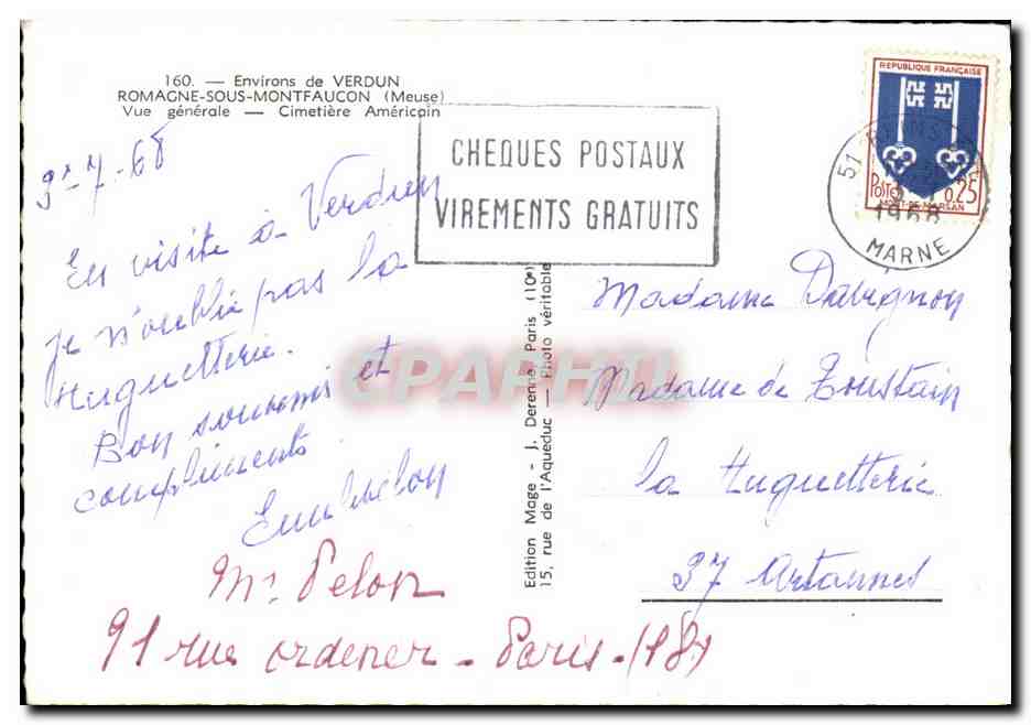 Cimetière américain de Romagne-sous-Montfaucon — Vue générale — Édition Mage, Paris — Verso