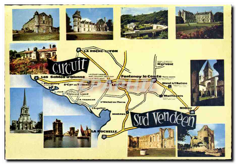 Circuit Sud Vendée — Carte postale touristique — Éditeur Gabycolor, Nantes