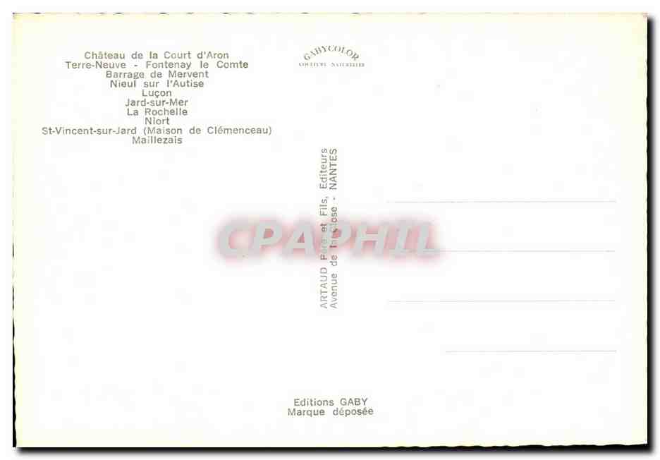 Circuit Sud Vendée — Carte postale touristique — Éditeur Gabycolor, Nantes — Rückseite