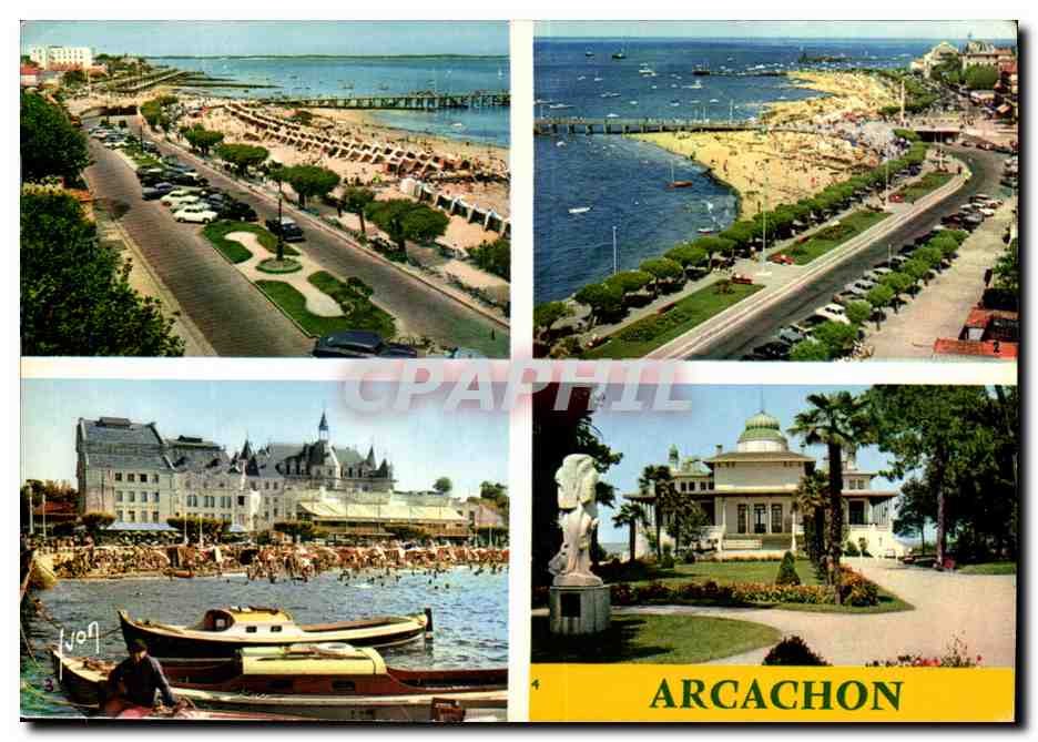 Arcachon — Vue générale des plages, boulevard, casino et jardin — Édition Jean-Jaures