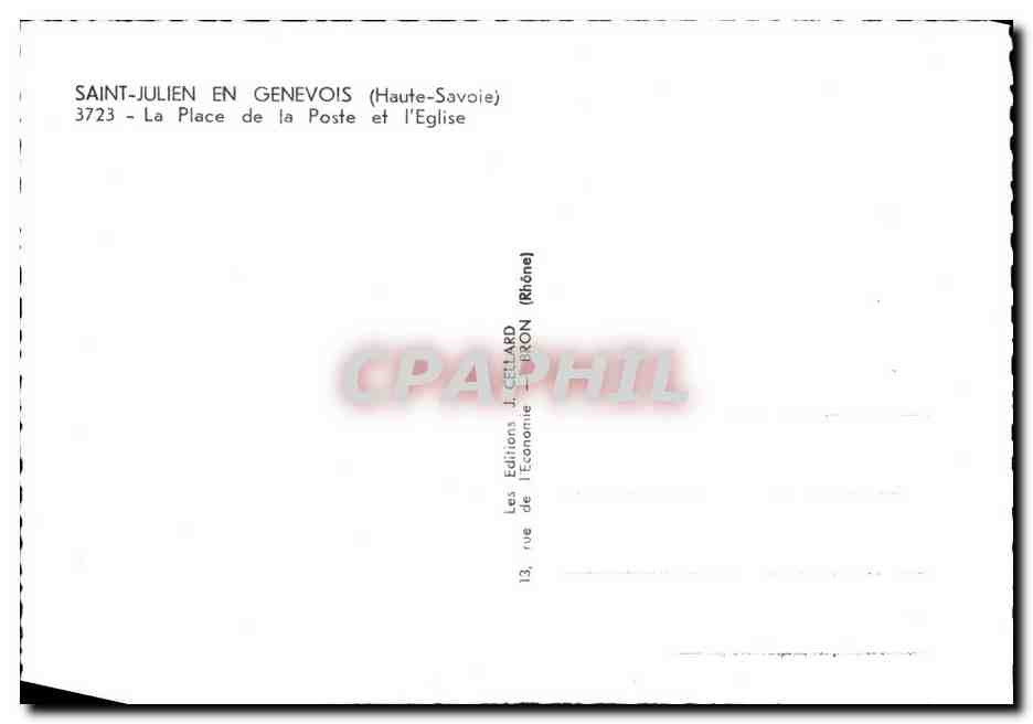 Saint-Julien-en-Genevois — Place de la Poste et l'Église — Les Éditions J. Gellard — Verso