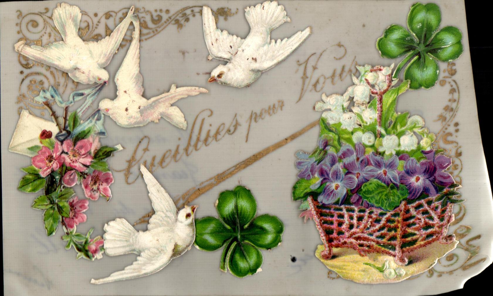 CPA Fantaisie Colombes Trefle Fleurs