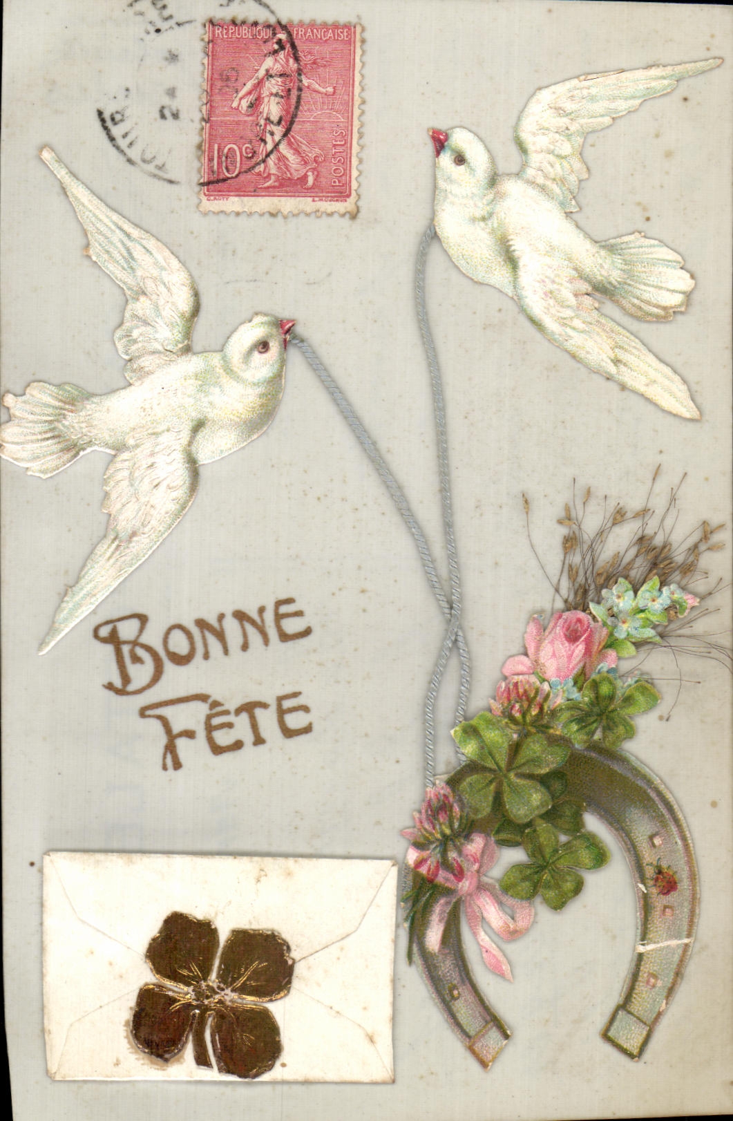 CPA Fantaisie Bonne Fete Colombes Fer a cheval Trelfe